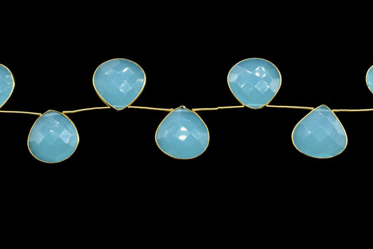 Aqua chalcedony 10 Pieces 20mm heart shape bezel strand,Gemstone Drilled bezel strandgemstone Charm,Faceted Gemstone JewelryMaking Component