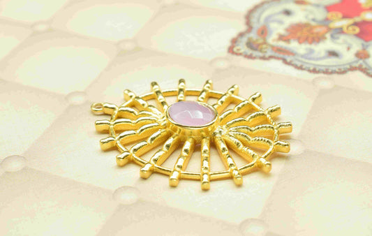 Rose Quartz Gemstone Component Single Bail Charm, Rose Quartz Connector Pendant, Gold Plated Connectors ,Pendant Jewelry, Earring Component