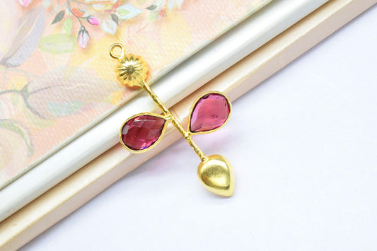 Pink Tourmaline Charms/Tourmaline Pendant/Gemstone Components/Connector Charms/Single Bail Pendant/Teardrop Pendants/Custom Jewellery , DIY