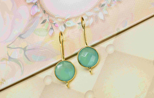 Aqua Chalcedony 10mm Round Earring Connector,Gemstone Studs Earring Connector,Gemstone Component,Finding Earring Connector, Aqua Chalcedony