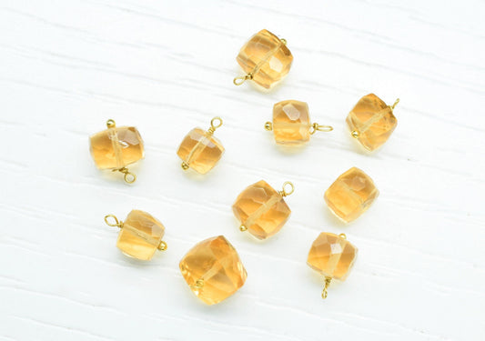 Citrine Component pendant Charm,Handmade pendant Jewelry,3D Cube Box pendant,Citrine Charms,Gemstone 3D Cube Beads,Citrine pendant Connector