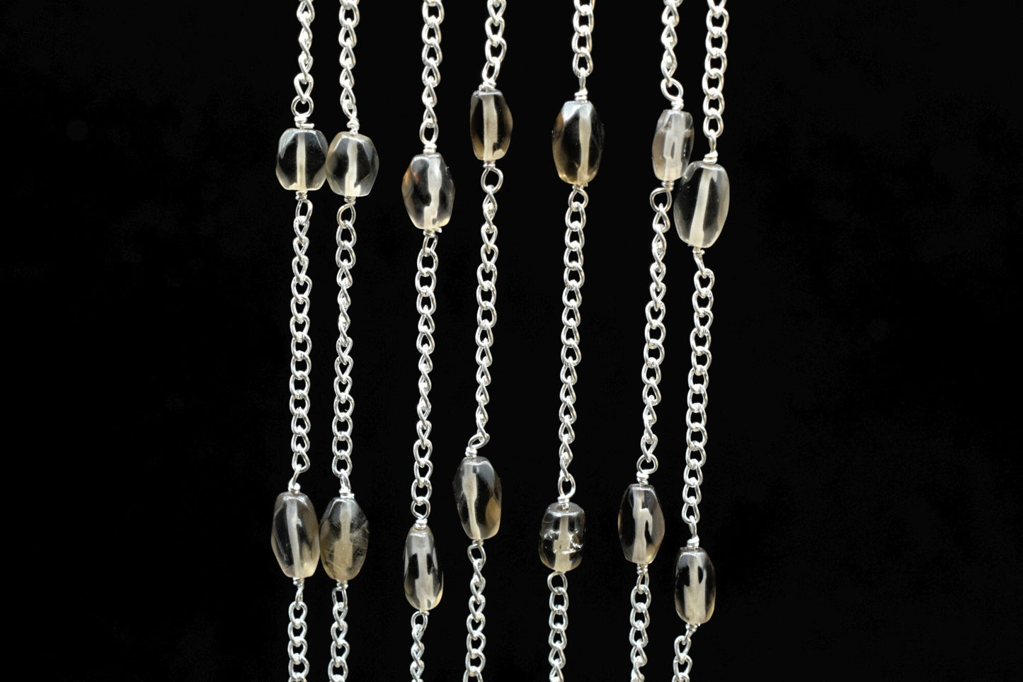 Smoky Oval Shape Rosary,Smoky Quartz Beads Rosary,Jewelry Making Rosary,Smoky Wire Wrapped Rosary,Smoky Briolette Beads,Smoky beaded Chain