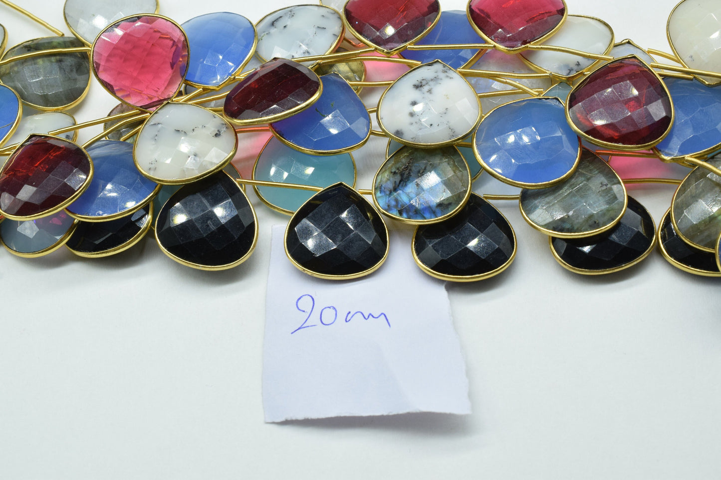 Moonstone 20mm heart shape bezel,Gemstone Drilled bezel,gemstone Charm,Faceted Gemstone JewelryMaking Component,