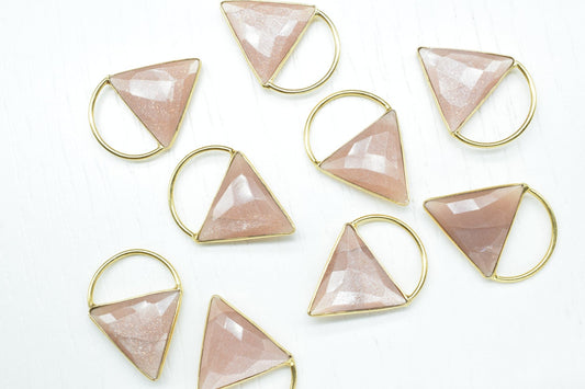 Peach Moonstone Triangle Connector, triangle Pendant Component,Handmade Connector, Triangle Shape Pendant, pendant jewelry,