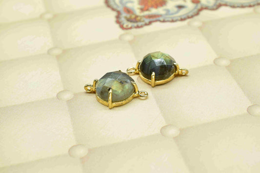 Labradorite 12mm Round Shape Connector,Labradorite Earring Connector Jewelry,Labradorite Gemstone Finding Double Loop Connector Jewelry,Gift