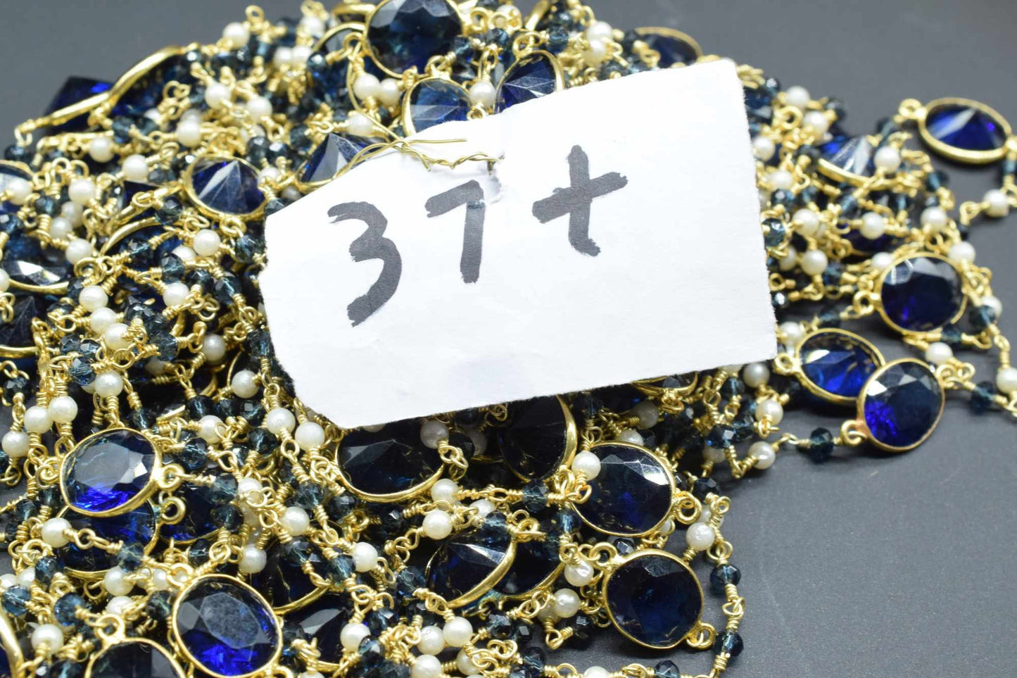 3mm London Blue topaz Rosary,Blue topaz Bezel Link Chain,Pearl Beaded Rosary,Dual Gemstone Rosary Chain,Gold Plated Bezel Chain,Beaded Chain