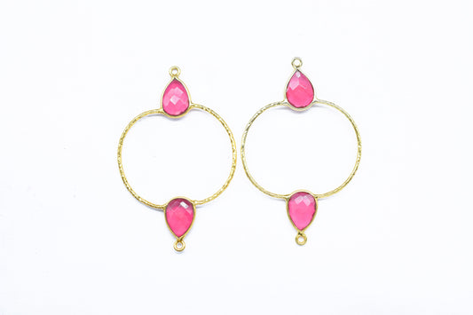Pink Tourmaline Double Bail Bezel Connector,Handmade Earring Connector,Pink Gemstone Jewelry Components,Pear Shape Bezel Charms,Wedding Gift