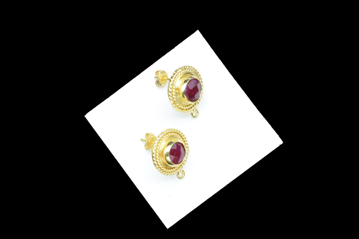 Ruby Gemstone Earring/Ruby Round Earring/Designer Bezel Earring/Gold Plated Jewelry/Handmade Jewelry/Ruby Earring Connector/Gift