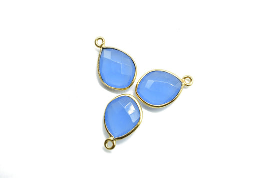 Blue Chalcedony 10x13mm Eye shape single loop charms,Blue Chalcedony pendants, Gold Plated,Single Bail Connectors,Jewelry Bezel Set Charms