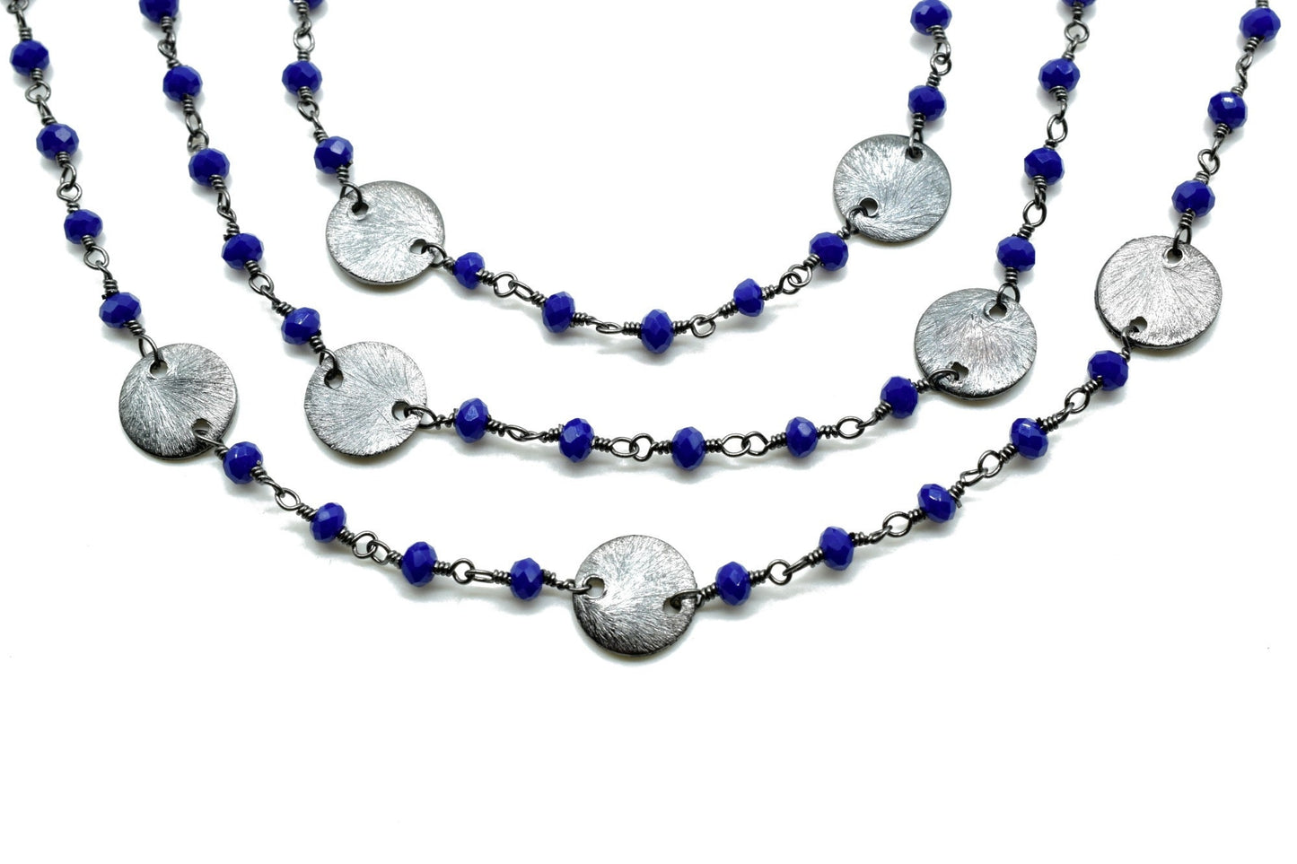 Blue Sapphire Beaded Chain 3mm-3.5mm Rosary Chain, Gold Plated Wire Wrapped Chain,charms chain,coin charms,sapphire charms,blue color chain