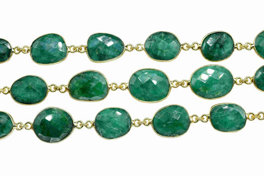Natural Emerald Faceted Connectors,Gold Plating Bezel Chain,Irregular Shape Gemstone Bezels Chain,Handmade Bezel Link Chain,Emerald Jewelry