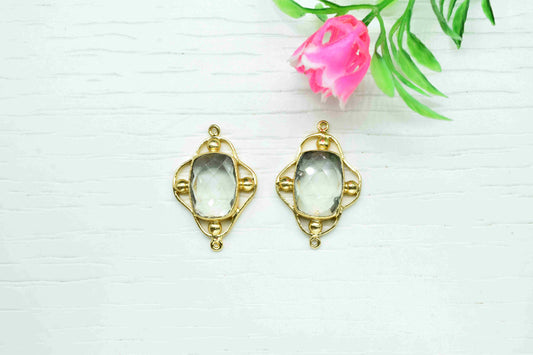 Aquamarine Quartz Bezel Connectors,Aquamarine Quartz Rectangle,Handmade Gemstone Bezel,Quartz jewelry making charm,double bail connnector