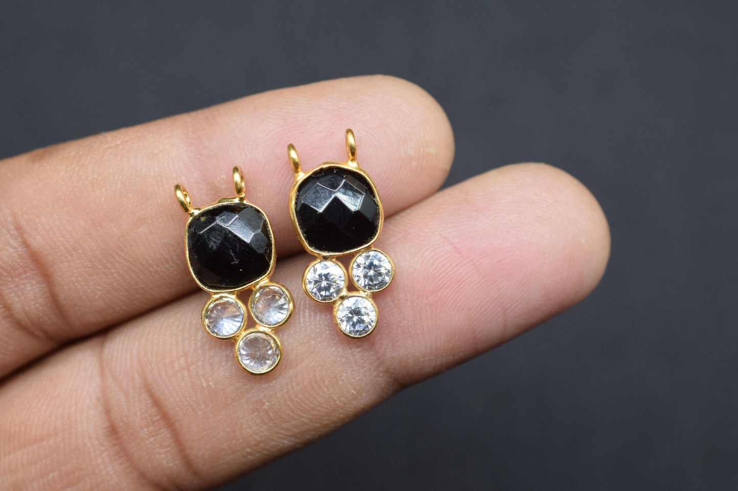 Black Onyx 8mm Cushion shape Bezel charms,Black Onyx Pendant,Black Gemstone connector,Black Onyx Jewelry,Cubic zirconia Bezel charm,p001