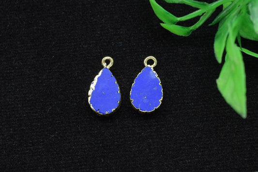 Lapis Lazuli Teardrop Pendant Charm,Handmade Cabechon Pendant,Necklace Connector,Charms Jewelry,Gemstone Electroplated,Single Bail Connector