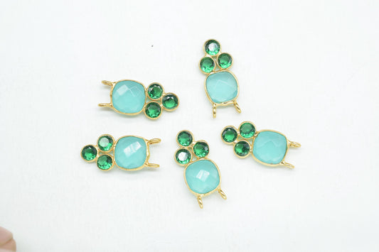 Aqua Chalcedony 8mm Cushion shape Bezel charms,Aqua Chalcedony Pendant,Aqua Gemstone connector,Aqua Jewelry,Cubic zirconia Bezel charm,p001