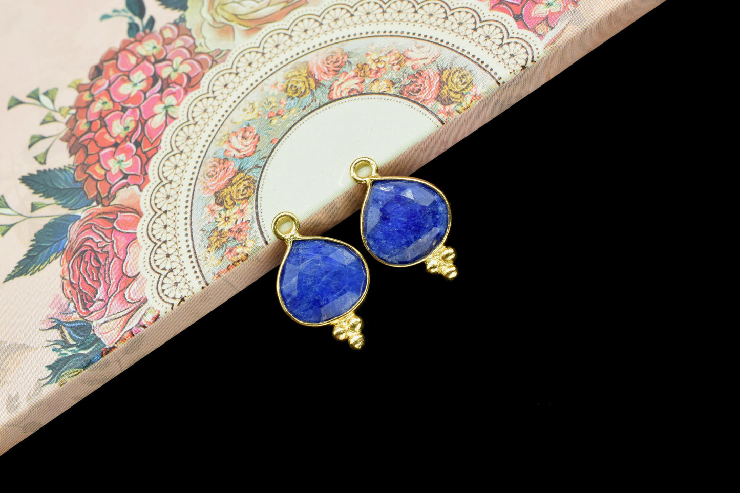 Blue Sapphire Faceted 10mm Heart shape Charms,blue Sapphire Brass connector Jewelry,Sapphire Gold Plated Single Bail bezel jewelry making