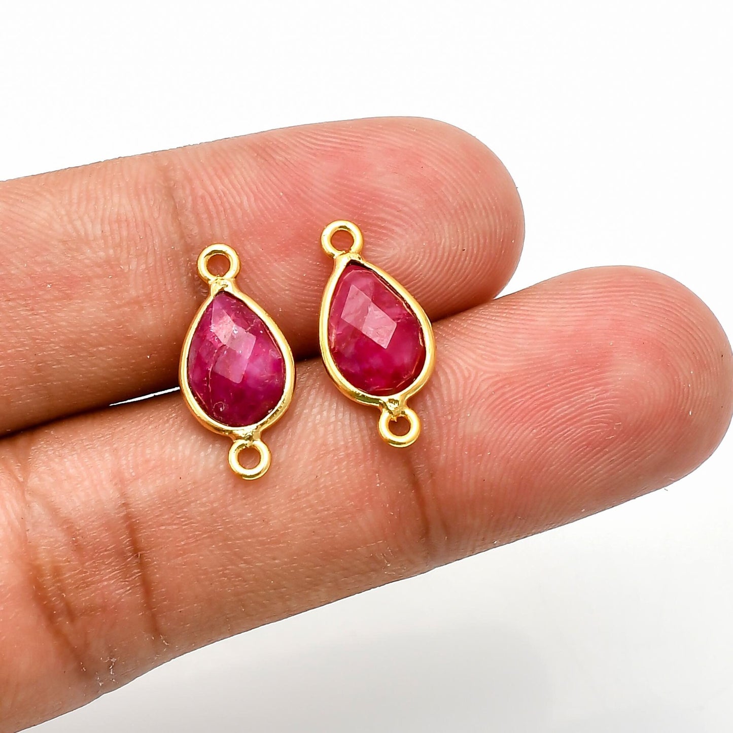 Genuine Ruby 7x10mm Bezel connectors,ruby Teardrop Shape Gold Plated bezel,Gold Vermeil Bezel,Ruby jewelry making charm,Gold-Filled bezel