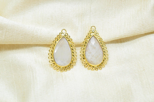Moonstone 12x20mm Teardrop Bezel Charms,Gemstone Brass Component,Wholesale Jewelry,Single Bail Pendant,Handmade Jewellery Connectors,Gift