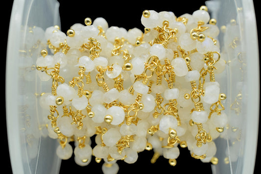 Rainbow Moonstone Cluster Rosary Chain,Wire Wrapped Necklace Chain,Rainbow Beads Dangling Chain,Gemstone Rosary Chain,Handmade Jewelry Carft