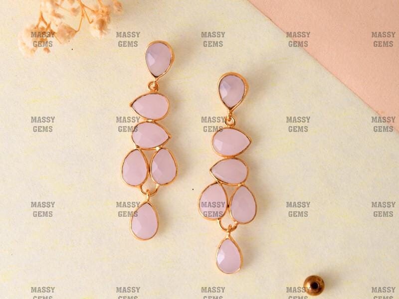 Rose Quartz Earrings,Rose Quartz Bridal Earring,Gold Plated Earring,Pink Gemstone Earring,Women Earring,Designer Earrings,Wedding Earring,