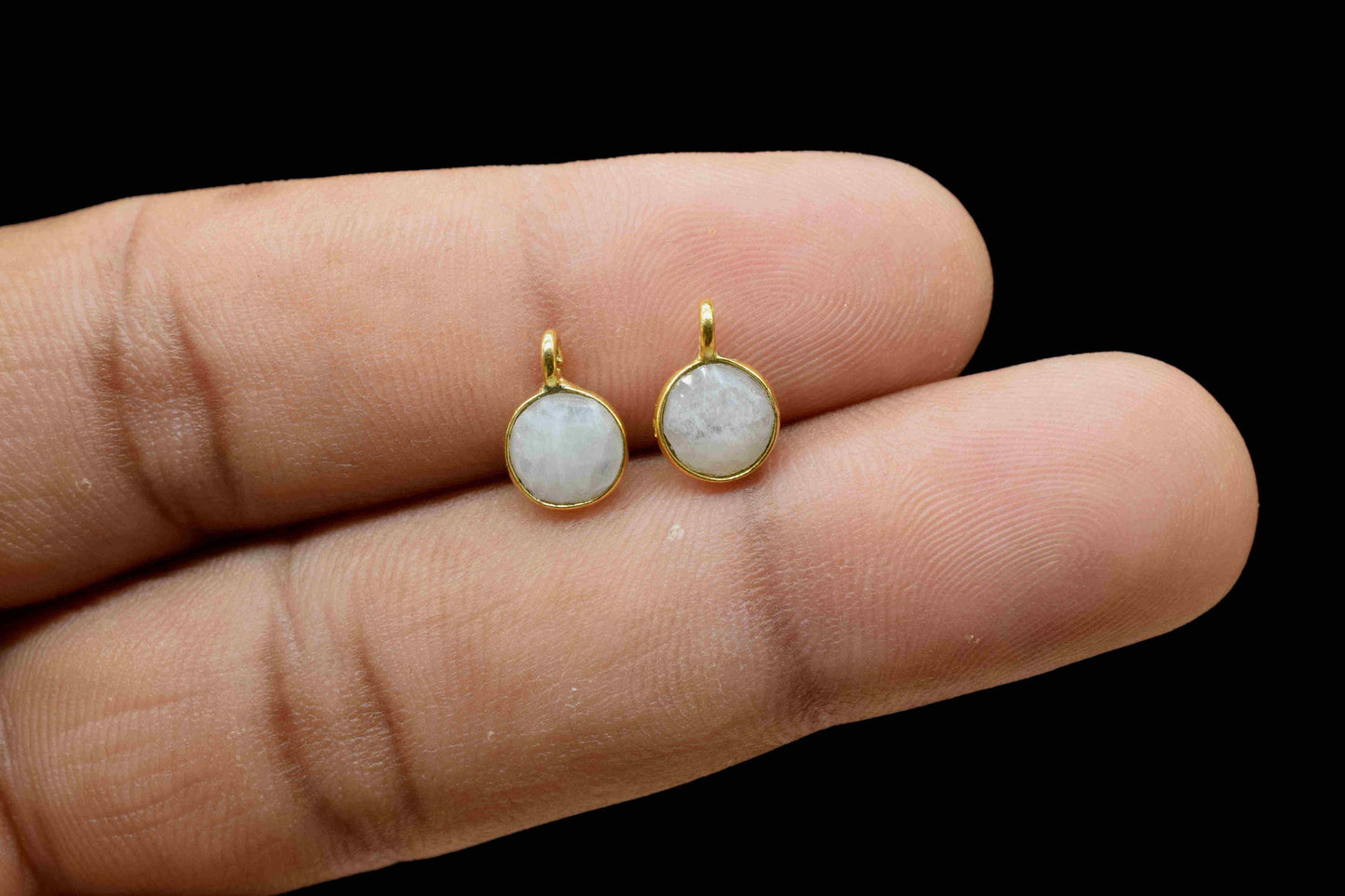6mm Round Moonstone Earring Connectors, Earring connectors Jewelry, Gemstone Bezels Connectors,Earring Findings,Jewelry Craft Supplies, Gift