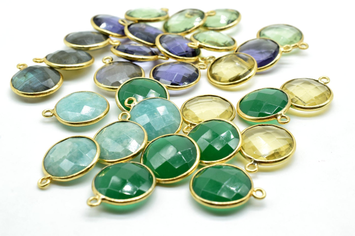Amazonite 14mm Round Connectors,Brass Gold Plated bezel,Amazonite single Bail Pendant,Amazonite Coin shape Links,Jewelry Making Findings