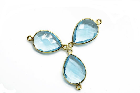 Sky Topaz 13x18mm Pear shape double bail connectors,Sky Topaz Pear pendant,Sky Topaz Gold Plated bezel,jewelry making charms craft,Sky Topaz