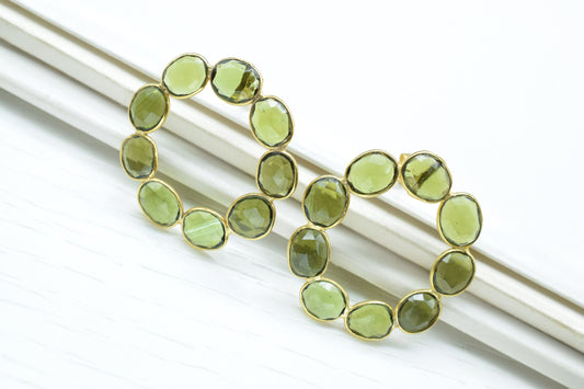 Gemstone Green Tourmaline Earring/Bridal Earring/Round Shape Earring/Handmade Earring/Gold Plated Earring/Green Stone Earring/Women Earring