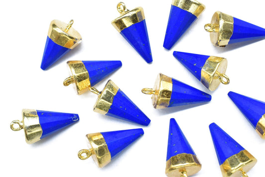 Lapis Lazuli Spike Point Pendant,Handmade Triangle Faceted Pointed Charm,Lapis Pendant Jewelry Making Supply,Gemstone Single Bail Connector