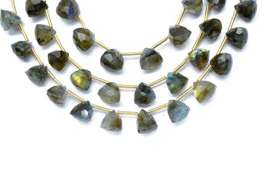 Flashy Labradorite Trillion Faceted Beads,9 to 10mm Trillion Shape Briolettes,Labradorite 3D Trillion Bead,Labradorite Triangle Shape Beads