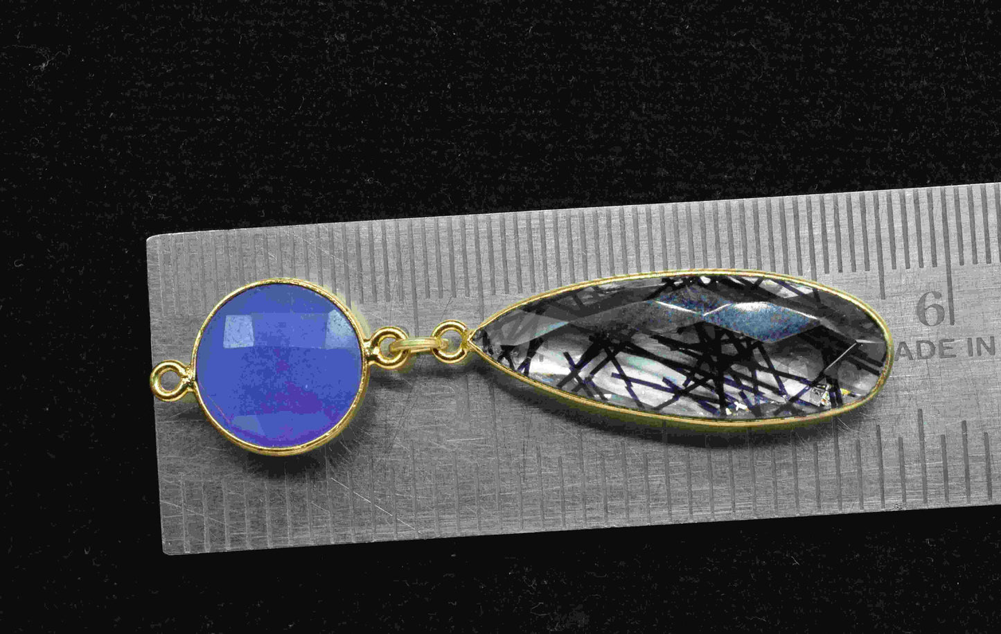 Black Rutile Dangle pendant Charms,Multi Gemstone pendant Connectors,Blue Quartz Dangle Earring,Handmade Station Link,Component jewelry Gift