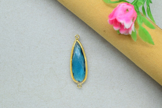 Neon Apatite Gemstone 10x30mm Pear Shape Bezel charm,Neon Apatite Gold Plating Double Bial Pendant,Apatite Gemstone Faceted Teardrop Bezels