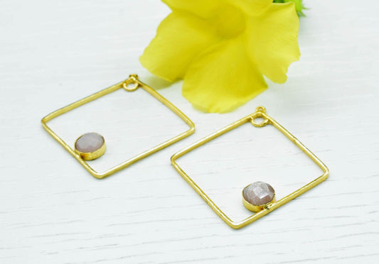 Peach Moonstone Gemstone Dangle Connector,Square Pendant Component,Finding Component Peach Moonstone Jewelry,Square Shape Component Jewelry