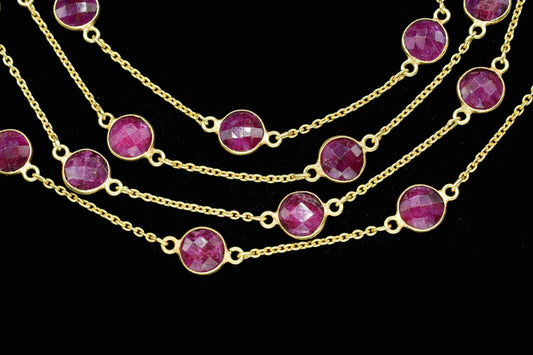 Natural Ruby Bezel Chain Connector, Gemstone Bracelet Chain, Round Shape Bezel Rosary Chain, Jewelry Connector For Necklace, Finding Jewelry