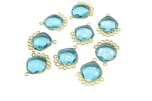 Sky Topaz 14mm Cushion Bezel Charms/Gemstone Single Bail/Component charm/Handmade Jewellery Connectors/Women Jewelry/Handmade Connector