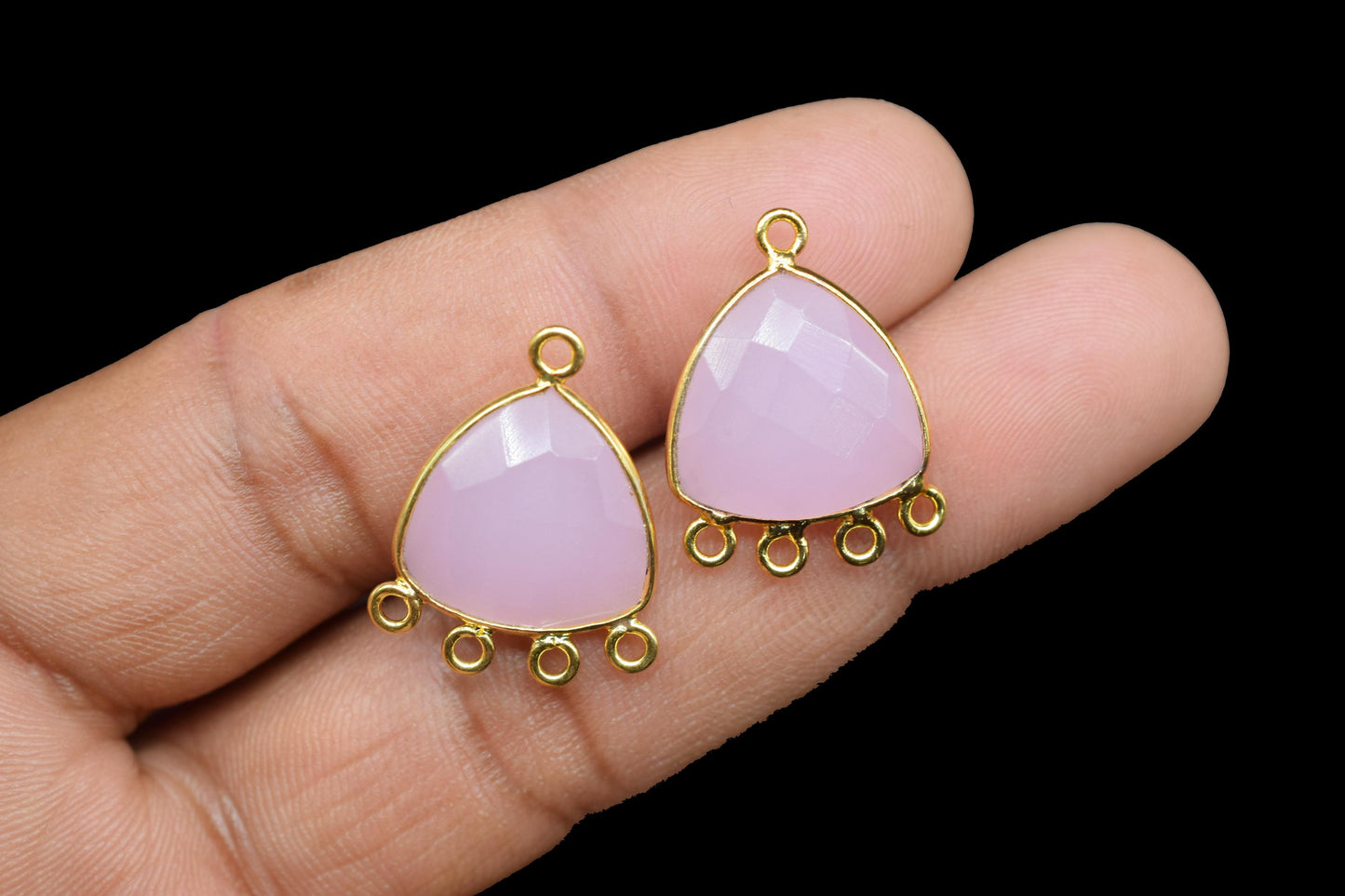 Rose Quartz 15mm Triangle Bezel Connector/Gold Plated Jewelry/Women Jewelry/Connector Jewelry/Handmade Connector/Connector Jewelry/Gift