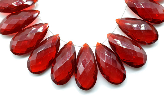 Garnet Faceted 12x24mm Pear Shape Briolettes,Garnet Pear Shape Beads,Long Pear Shape Briolettes,Red Gemstone Briolettes,Long Teardrop Beads