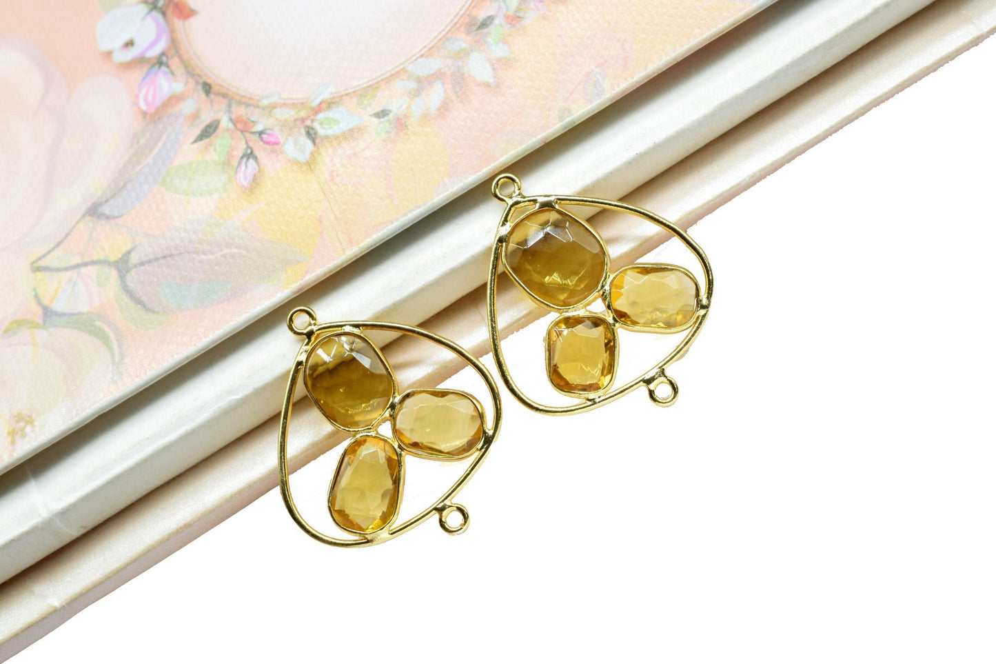Citrine Quartz Earring Connector,Citrine Finding Gold Plating Necklace,Pendant Jewelry Connectors,Citrine Gemstone Dangle Earring Component