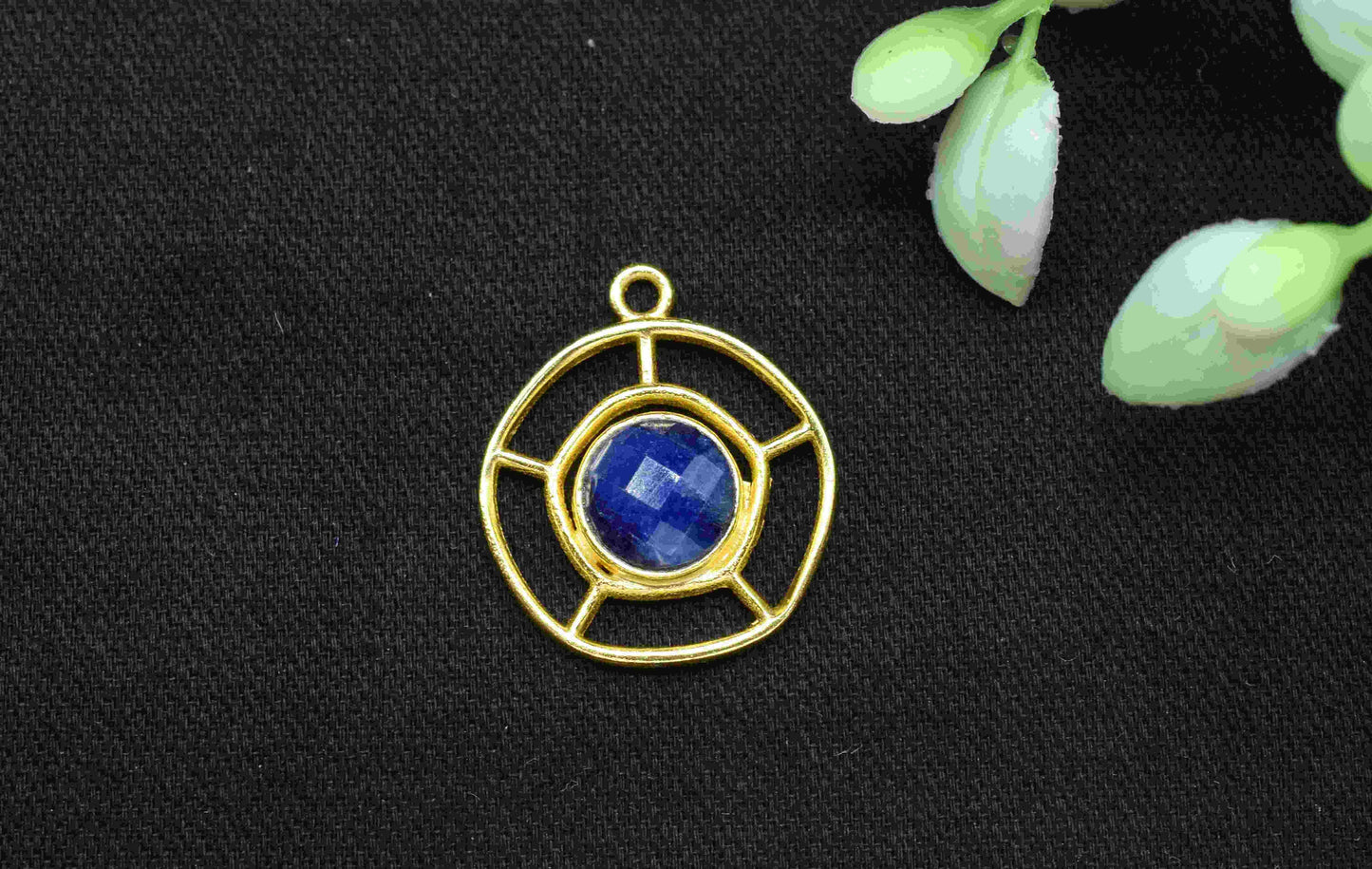 Sapphire Gemstone Component, Single Bail Charm , Sapphire Connector Pendant , Gold Plated Connectors , Earring Component , B'day Gift