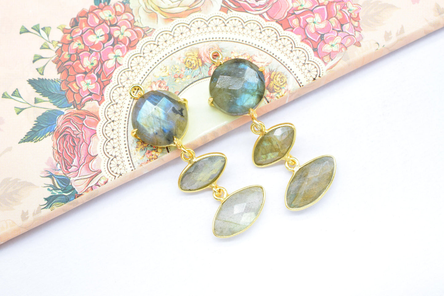 Labradorite Bezel Charm Connector/Labradorite Pendant/Prong Bezel Jewelry/Connector/Station Bezel Link Pendant/Handmade jewelry/B'day Gift