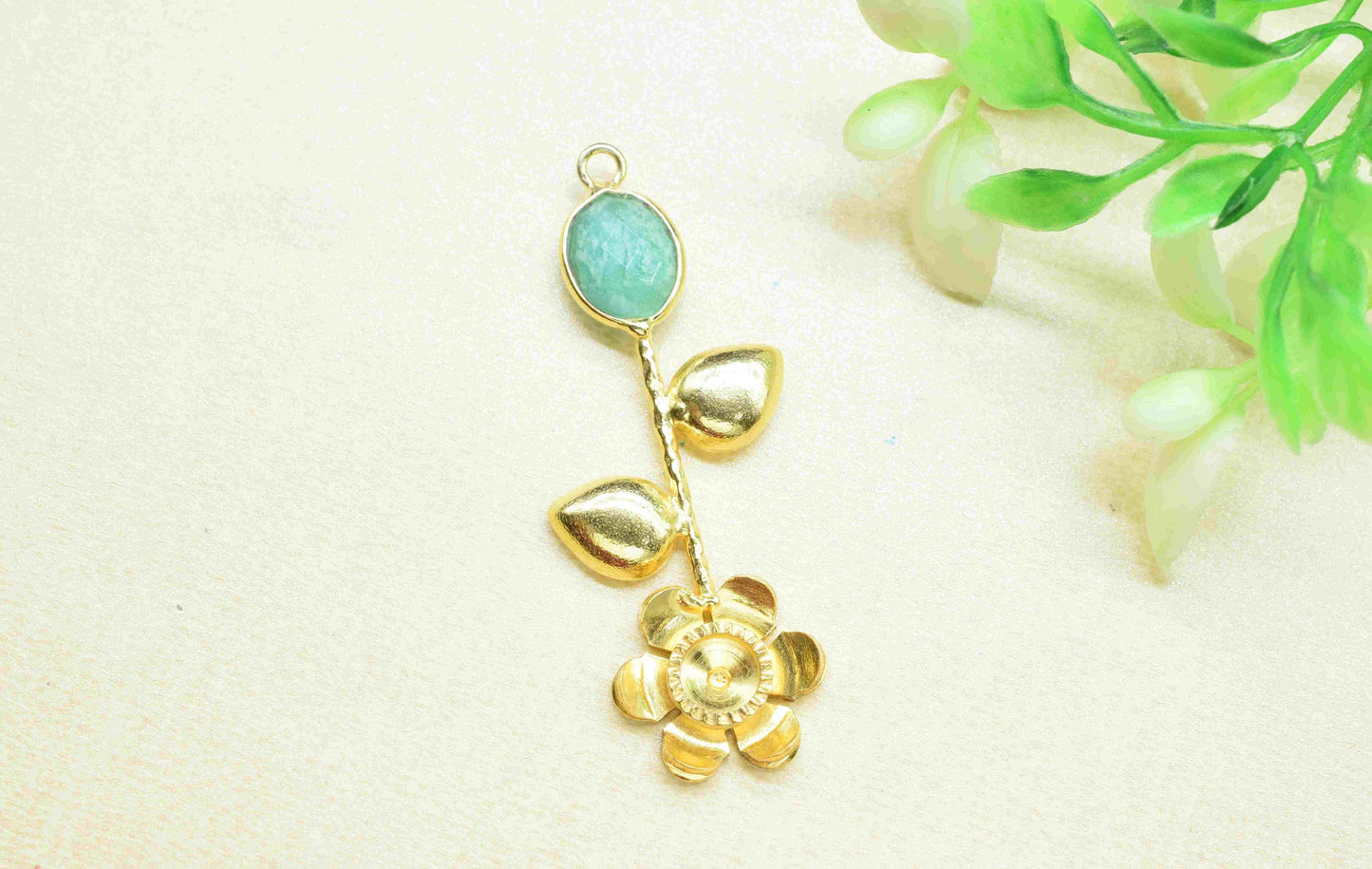 Amazonite Gemstone Pendant , Amazonite Handmade Pendant , Single Bail Gemstone Connector, Gold Plated Connectors , Summer Collection