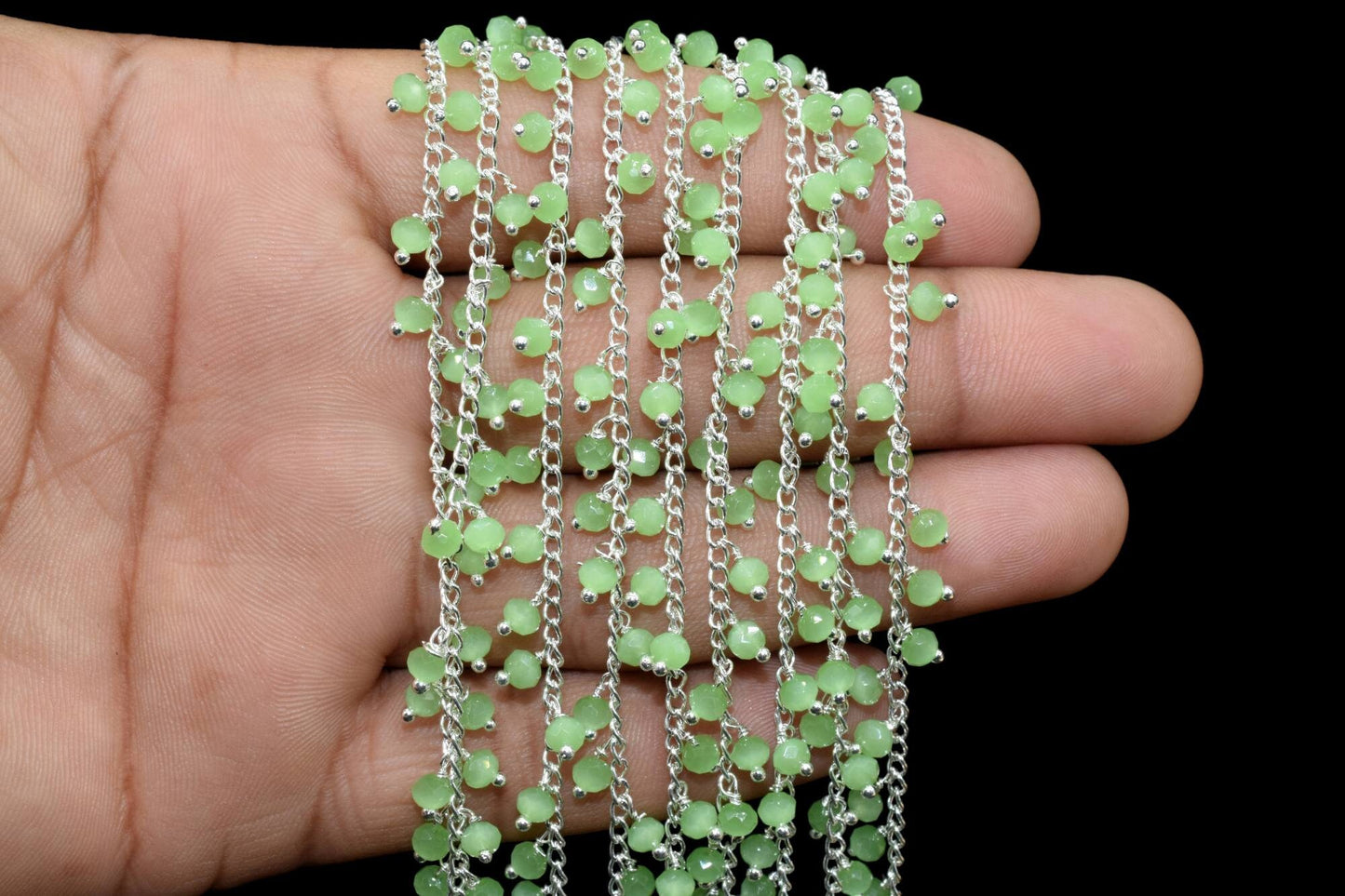 Prehnite Gemstone Rosary Chain,Prehnite Cluster Rosary,Wire Wrapped Rosary Chain,Gemsatone Bulk Rosary Roll,Prehnite Faceted Beads Rosary