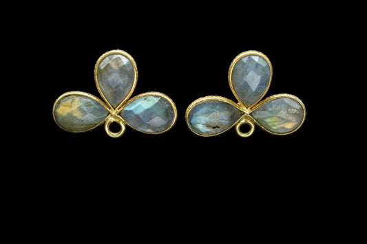 Labradorite Gemstone Earring Connector/Gold Plated Jewelry/Labradorite Handmade Jewelry/Bezel Component/Jewelry making Stone/Pear Shape/Gift
