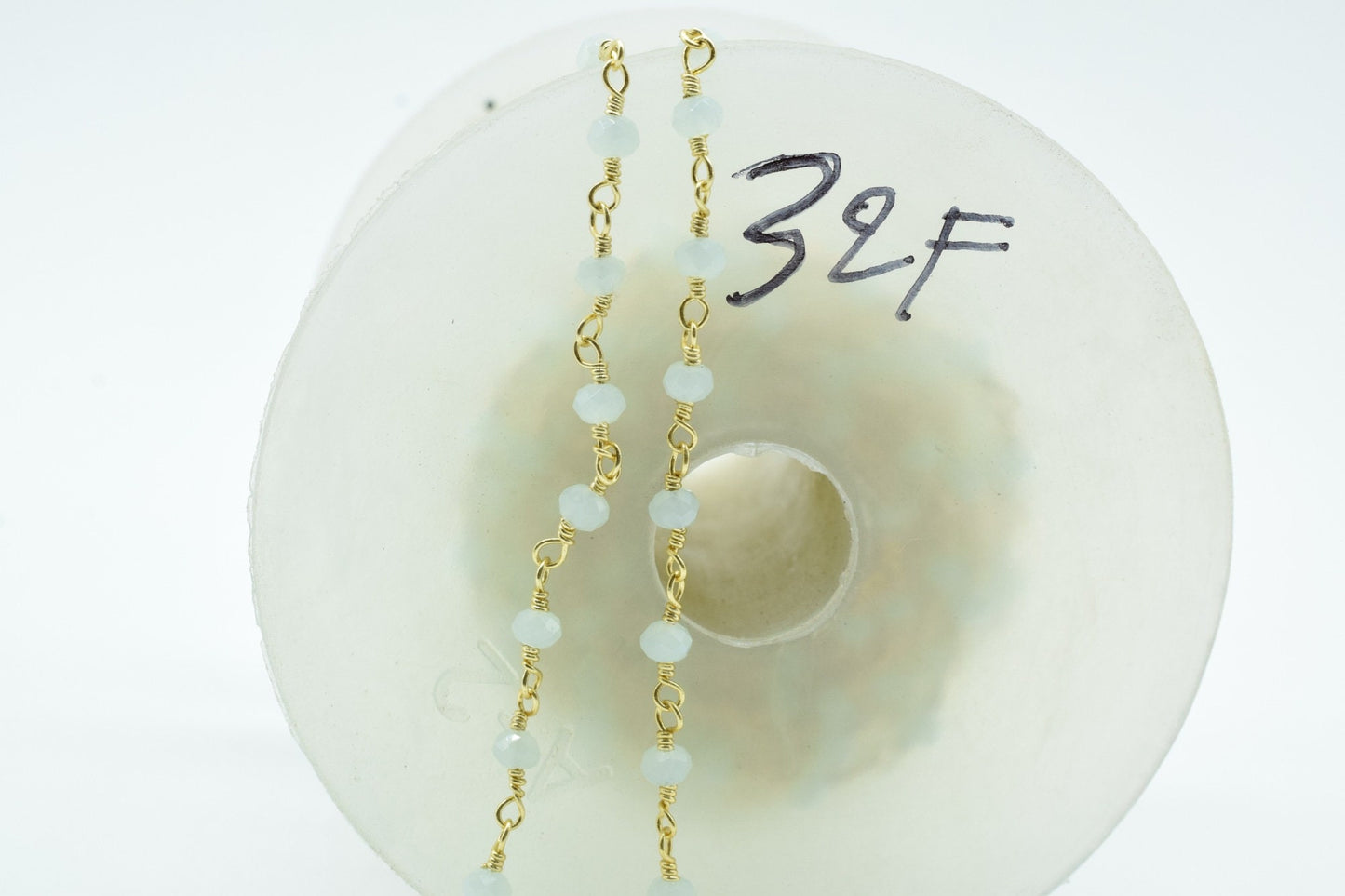 Aqua Chalcedony 3mm Beaded Chain,Aqua Chalcedony Rosary ,Gold Plating Wire Wrap Chain,Aqua Chalcedony Brass chain,jewelry making chains,gift