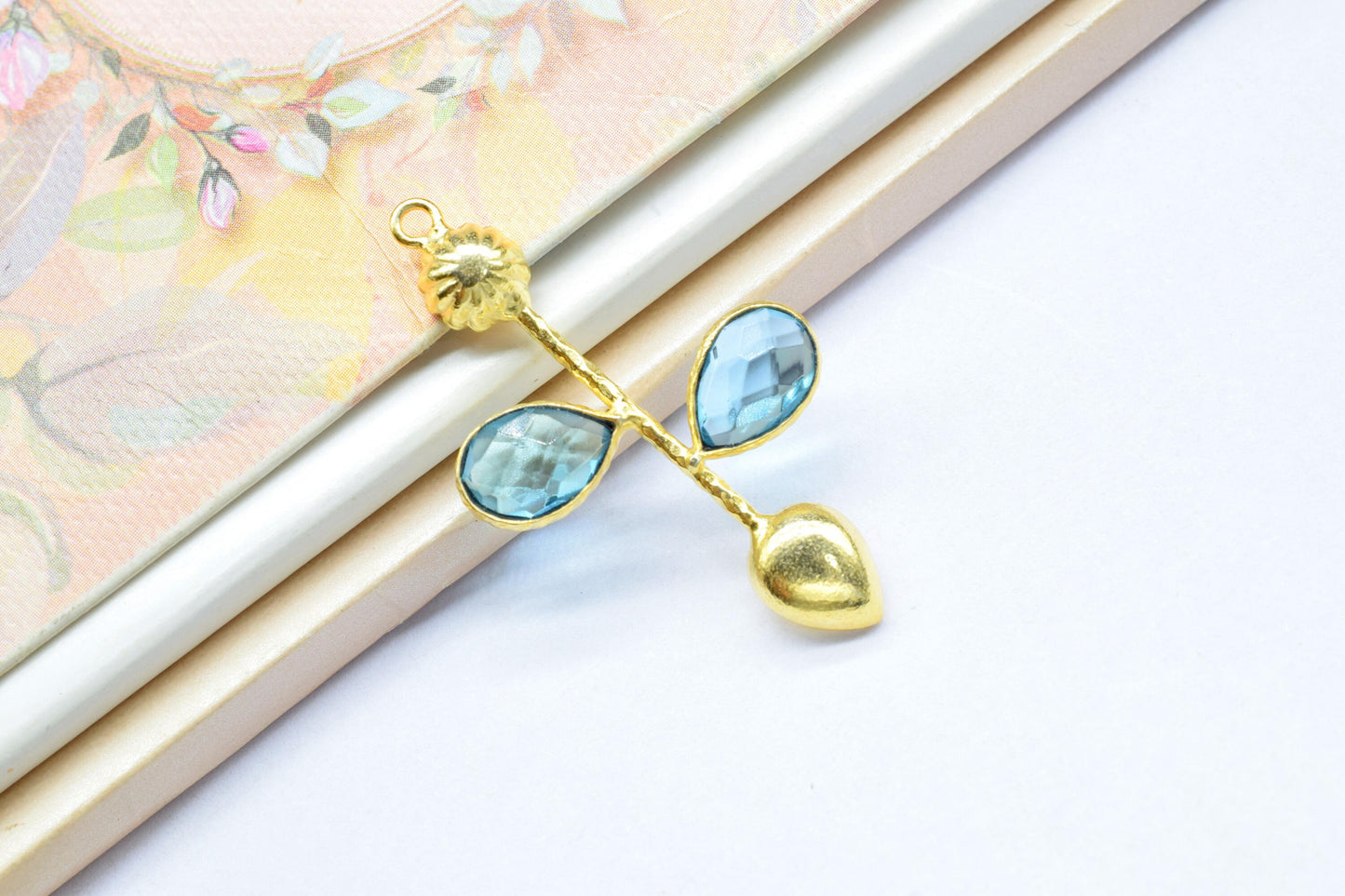 Sky Topaz Charms/Sky Topaz Pendant/Gemstone Components/Connector Charms/Single Bail Pendant/Teardrop Pendant/Handmade Jewellery ,Brides Gift