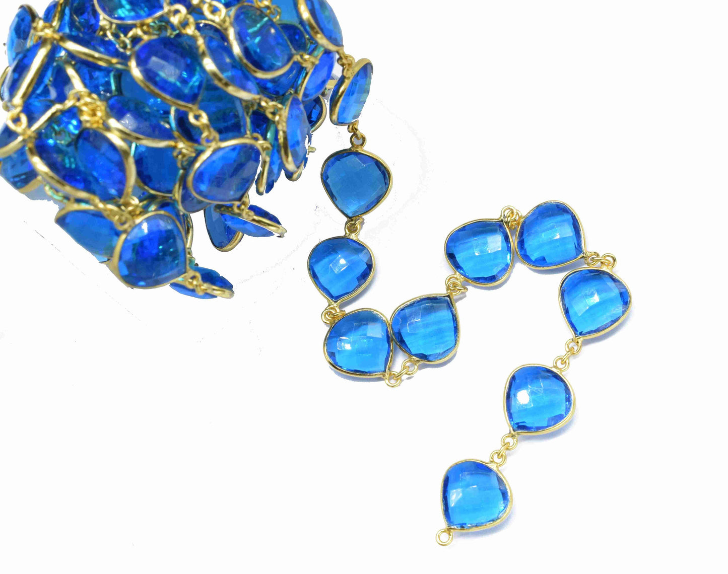 Blue Topaz 12mm Heart Shape Bezels Chain,Blue Topaz Gemstone Jewelry,Connector Link Chain,Topaz Gemstone Link Connector Chain, Craft Jewelry