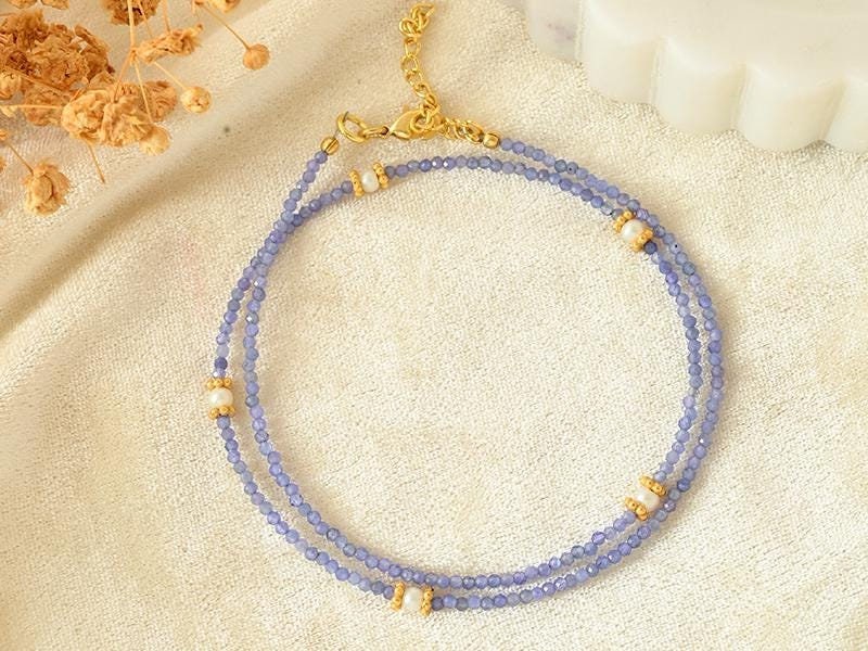 Tanzanite Faceted Rondelle Necklace, 2.5mm Tanzanite Gemstone Beaded Necklace, Birthday Gift Party Necklace, AAA++ Tanzanite Beads Necklace