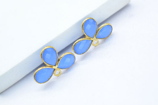 Blue Chalcedony Gemstone Earring Connector/Gold Plated Jewelry/Chalcedony Handmade Jewelry/Bezel Component/Jewelry making Stone/Pear Shape