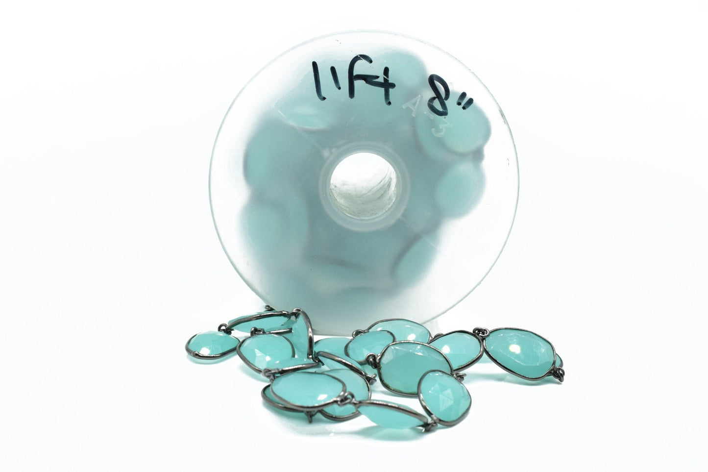 Aqua Chalcedony Bezel Connector Chain,Free form Size Faceted Gemstone Connector Chain,Handmade Bezel Link Chain,Gold Plated Bezel Link Chain