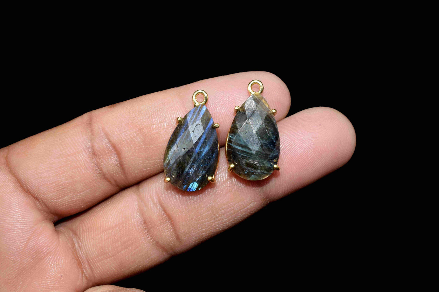 Labradorite Prong Setting Earring Connectors,Jewelry Making Supplies,Labradorite Charms Pendants,Brass Jewelry Findings,Labradorite Teardrop